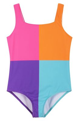 Andy & Evan Kids' Neon Colorblock One-Piece Swimsuit in Pink Block