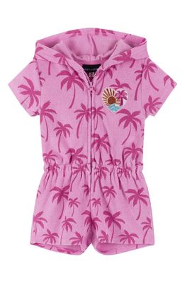 Andy & Evan Kids' Pink Palms Hooded French Terry Cover-Up Romper