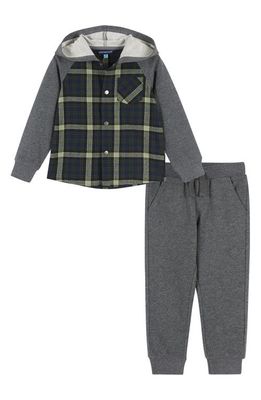 Andy & Evan Kid's Plaid Cotton Flannel Hoodie & Joggers Set in Green Plaid