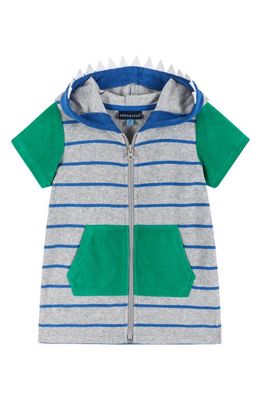 Andy & Evan Kids' Stripe Terry Hooded Short Sleeve Cover-Up Jacket in Grey Striped