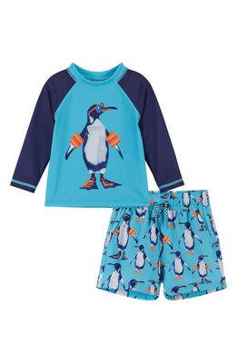 Andy & Evan Long Sleeve Two-Piece Rashguard Swimsuit in Aqua Penguin
