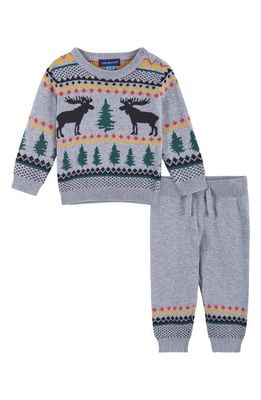 Andy & Evan Moose Jacquard Cotton Sweater & Joggers Set in Grey Moose