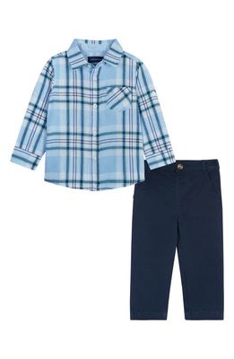 Andy & Evan Plaid Cotton Button-Up Shirt & Pants Set in Light Blue Plaid