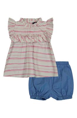 Andy & Evan Ruffle Top & Shorts Set in Pink Stripe