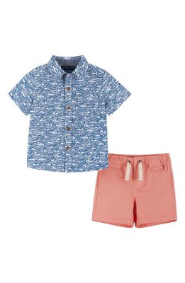 Andy & Evan Shark Print Short Sleeve Button-Up Shirt & Shorts Set in Blue Sharks