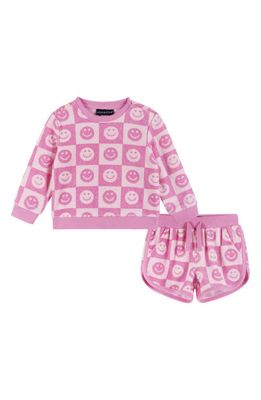 Andy & Evan Smiley Terry Cloth Sweatshirt & Shorts Set in Pink Smiley