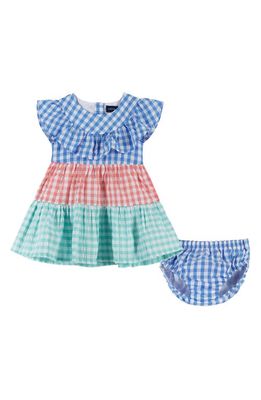 Andy & Evan Tiered Gingham Dress & Bloomers Set in Blue Gingham