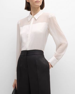 Andy Sheer-Panel Button-Down Satin Blouse
