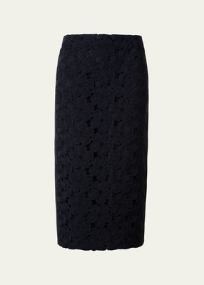 Anemone Embroidered Crepe Pencil Skirt