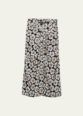 Anemone Printed Pongee Midi Skirt