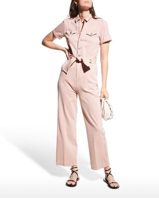 Anessa Belted Puff-Sleeve Jumpsuit