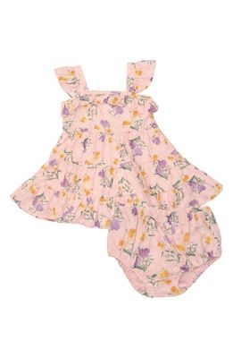Angel Dear Daffodil Embroidered Organic Cotton Muslin Romper & Bloomers Set in Pink Multi
