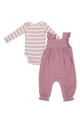 Angel Dear Long Sleeve Bodysuit & Organic Cotton Muslin Overalls Set in Pink
