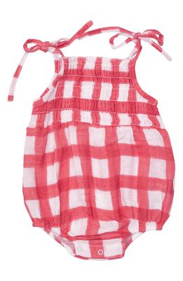 Angel Dear Painted Gingham Tie Strap Romper in Red