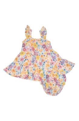 Angel Dear Painty Bright Floral Organic Cotton Dress & Bloomers Set in White Multi