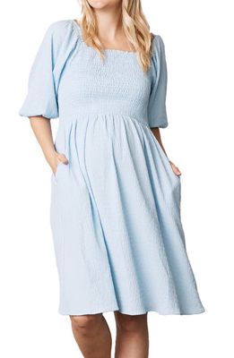 Angel Maternity Baby Shower Smocked Maternity Dress in Baby Blue