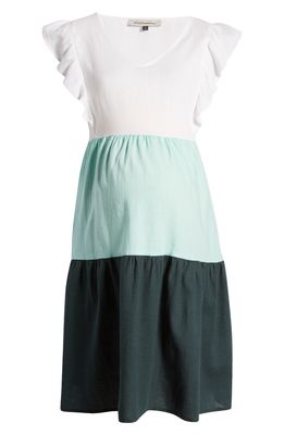Angel Maternity Color Block Tiered Maternity/Nursing Dress in Green