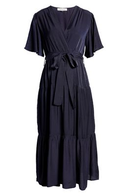Angel Maternity Crossover Faux Wrap Maternity Dress in Navy