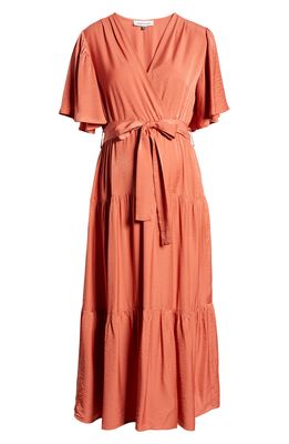 Angel Maternity Crossover Faux Wrap Maternity Maxi Dress in Burnt Orange