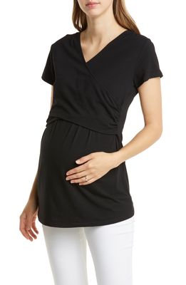 Angel Maternity Crossover Short Sleeve Maternity/Nursing Top in Black