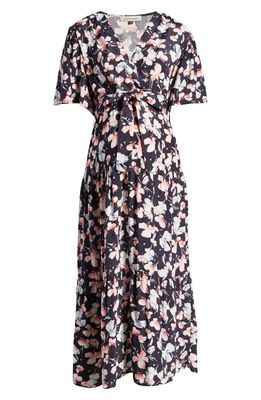 Angel Maternity Floral Faux Wrap Maternity Maxi Dress in Navy