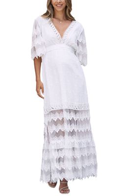 Angel Maternity Lace Cotton Maternity Maxi Dress in White