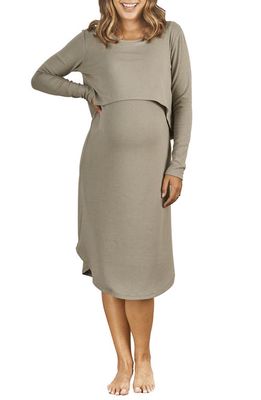 Angel Maternity Leah Long Sleeve Ribbed Maternity Dress & Knotted Baby Gown Set in Green