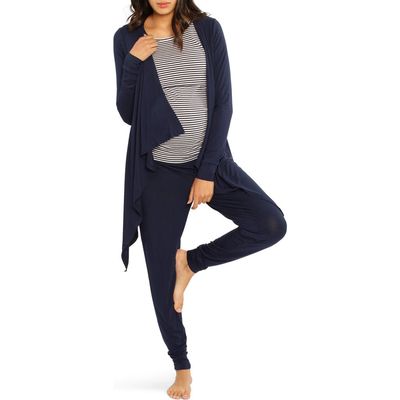 Angel Maternity Maternity/Nursing Cardigan, Tank & Pants Set in Navy 