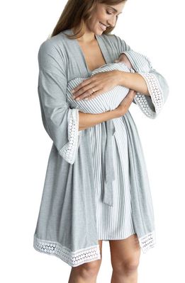 Angel Maternity Nursing/Maternity Dress, Robe & Baby Wrap Set in Grey/White 