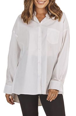 Angel Maternity Oversize Button-Up Maternity/Nursing Shirt in White