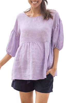 Angel Maternity Puff Sleeve Linen Maternity Blouse in Mauve