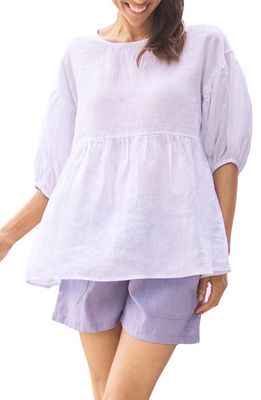 Angel Maternity Puff Sleeve Linen Maternity Blouse in White