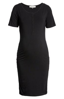 Angel Maternity Snap Front Body-Con Maternity Dress in Black