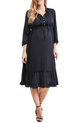 Angel Maternity Stelle Button Front Maternity Midi Dress in Navy