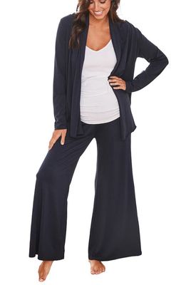 Angel Maternity Street to Home Maternity/Nursing Cardigan, Camisole & Pants Set in Navy 