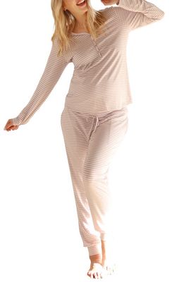 Angel Maternity Stripe Maternity & Nursing Pajamas in Lavender