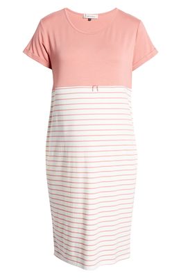 Angel Maternity Stripe Maternity/Nursing Nightgown in Pink