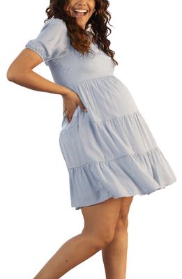 Angel Maternity Tiered Maternity Dress in Blue