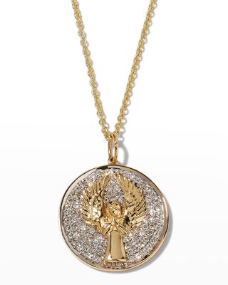 Angel Medallion Charm Necklace with Diamonds