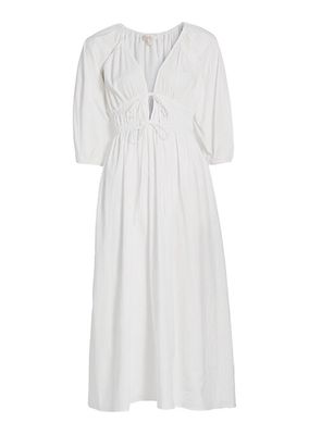 Angela Cotton Shirred Midi Dress