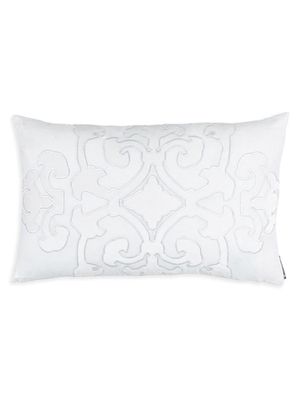 Angie Rectangular Linen & Velvet Pillow - White - White