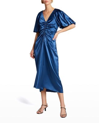 Angie Ruched Spliced Silk Dress