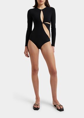 Anglaise Cut-Out Rashguard One-Piece Swimsuit