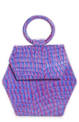 Anima Iris Zuri Croc Embossed Leather Top Handle Bag in Azzurro Marm Zuri