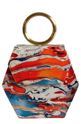 Anima Iris Zuri Leather Top Handle Bag in Orange Swirl