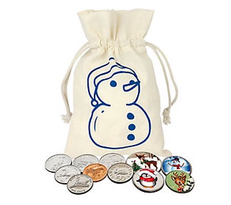 Animal Coins and Holiday Coins in Snowman Sack