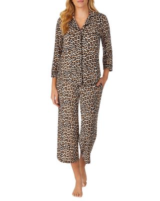 animal-print 3/4-sleeve crop pajama set