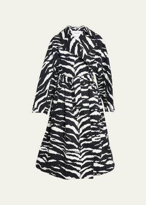 Animal-Print Belted Trench Coat
