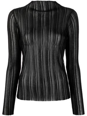 ANINE BING Amy ribbed-knit sheer top - Black