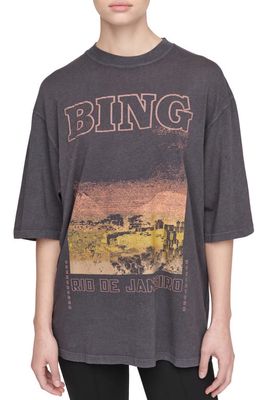 ANINE BING Caden Rio de Janeiro Oversize Organic Cotton Graphic Tee in Washed Black
